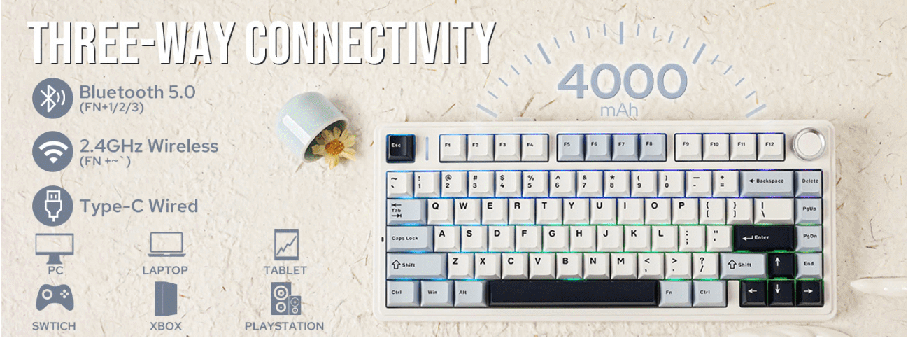 AULA F75 Wireless Mechanical Keyboard Ice Vein Switch