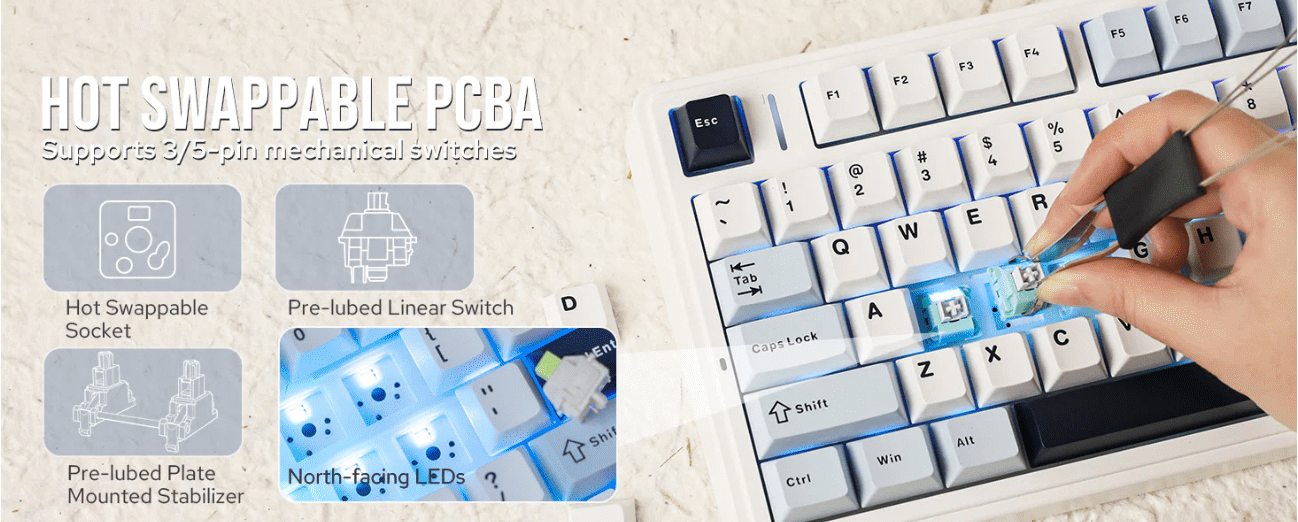AULA F75 Wireless Mechanical Keyboard Ice Vein Switch