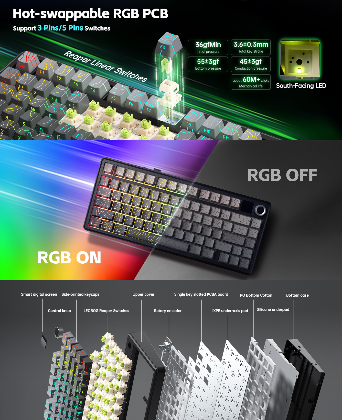 Aula F75 MAX Wireless Gaming Keyboard w-Smart Display & Knob