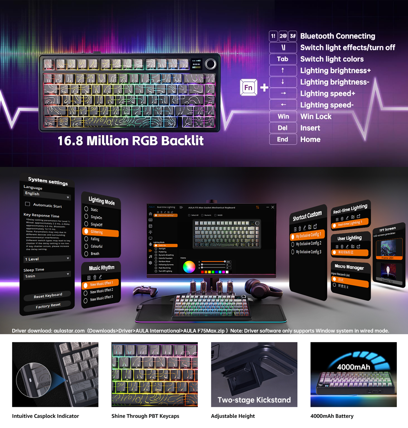 Aula F75 MAX Wireless Gaming Keyboard w-Smart Display & Knob