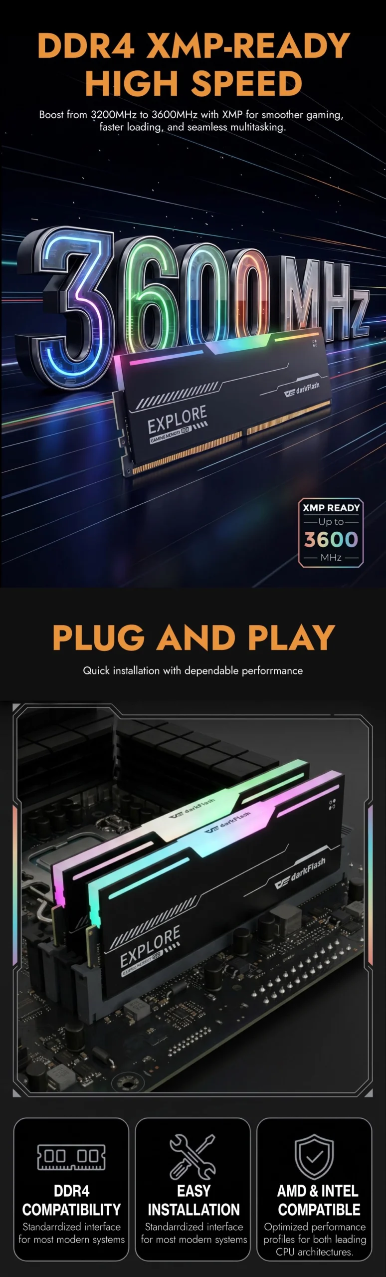 DarkFlash EXPLORE RGB DDR4 GAMING MEMORY [RAM] 16GB - 3600MHz