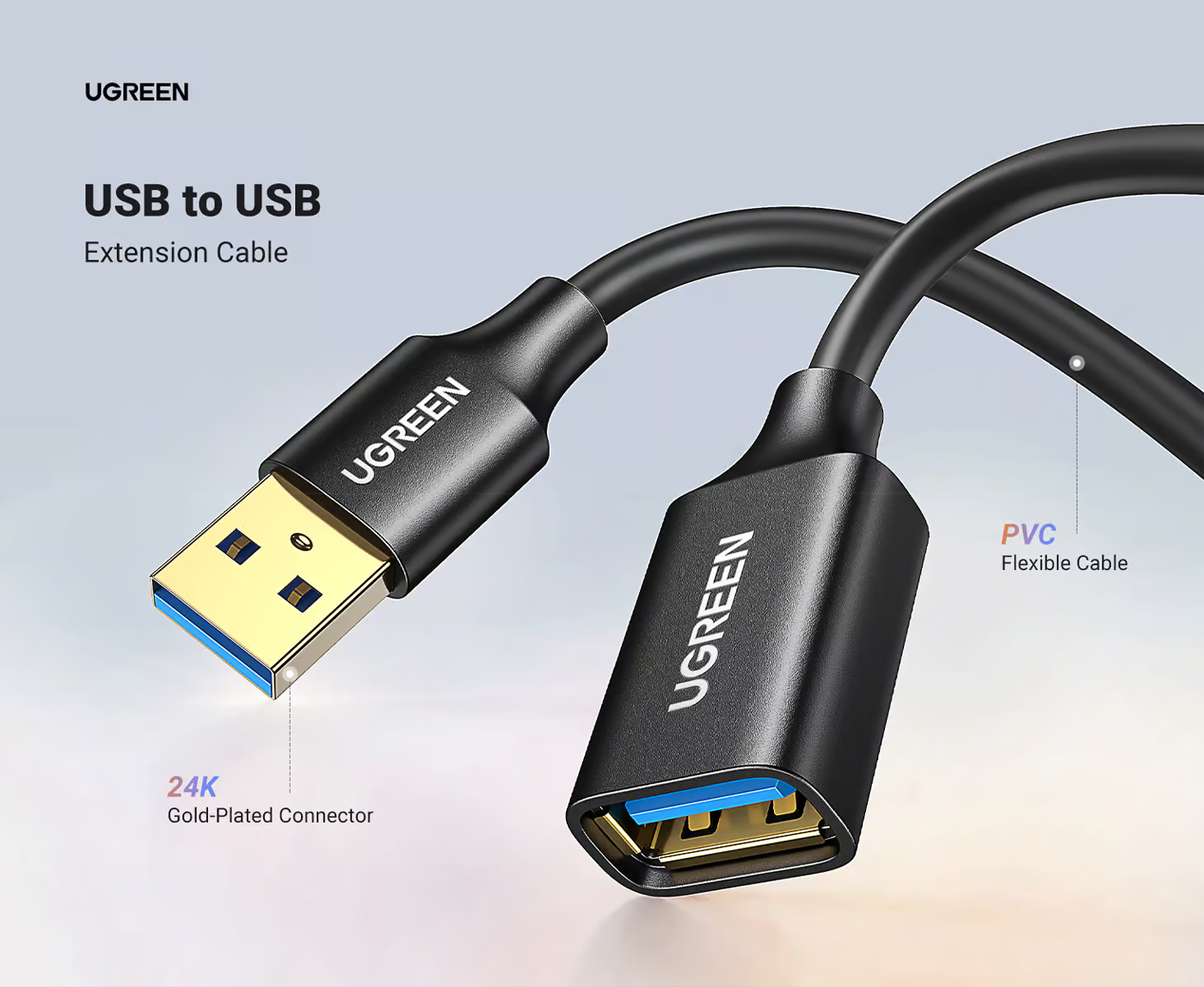 UGREEN 30127 USB 3.0 Extension Cable Male to Female (3 Meter) Gold Plated