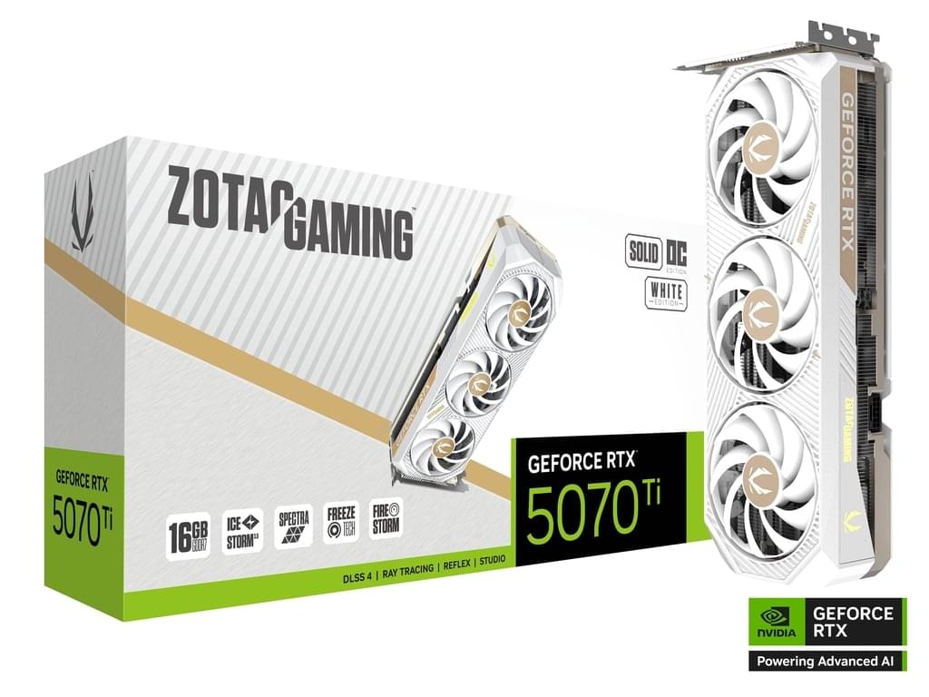 ZOTAC GeForce RTX 5070 Ti Solid Core OC White Edition-1 ZOTAC RTX 5070 Ti Solid Core OC White Graphics Card with Triple-Fan Cooling