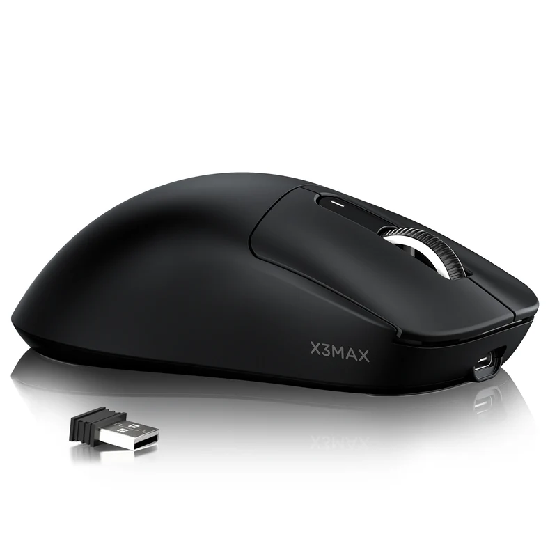 Attack Shark X3MAX Black Wireless Gaming Mouse with PAW3950 sensor and RGB lighting.