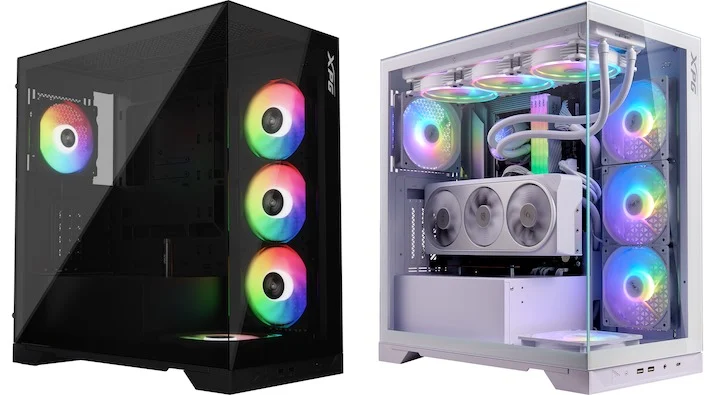 "XPG Invader X ARGB Mid-Tower ATX Case in black with tempered glass panels"