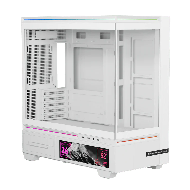Thermalright TL-M10 Vision LCD Gaming Case White - Front and Side View